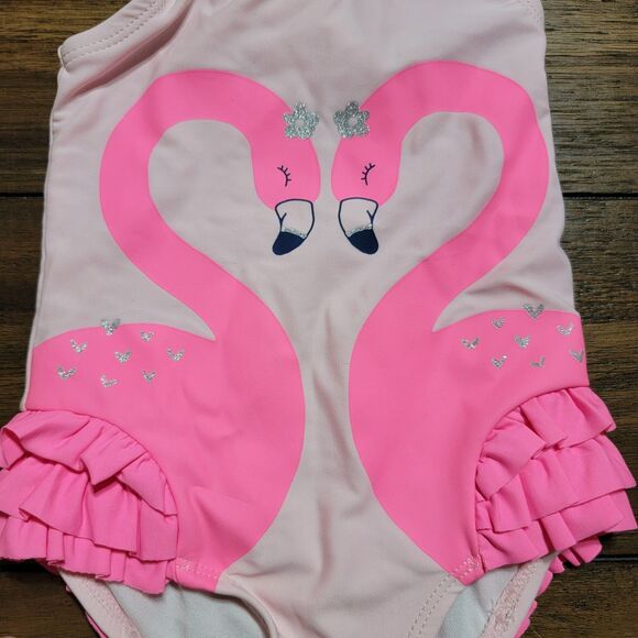 Carter's Just One You Infants 1 Pc Swimsuit Double Pink Flamingos - Size 12 Mo - Picture 2 of 5